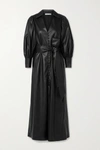 ALICE AND OLIVIA ZARITA BELTED VEGAN LEATHER MAXI SHIRT DRESS