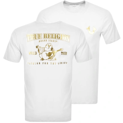 True Religion Gold Outline Buddha Logo Crew Neck T-shirt-white In White