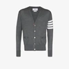 Thom Browne V-neck Cardigan With 4-bar Stripe In Medium Grey Merino In Grau