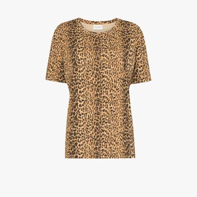 Saint Laurent Leopard Print T-shirt In Brown,beige