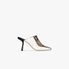 JIMMY CHOO BLACK, WHITE AND BROWN MARCEL 85 MOCK SNAKE LEATHER MULES,MARCEL85ZZF15689260