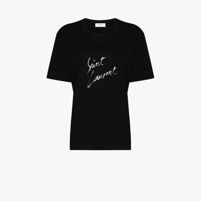 Saint Laurent Signature Logo Print T-shirt In Black