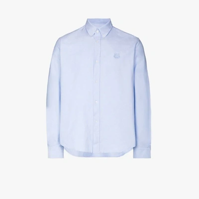 Kenzo Little Tiger Cotton Oxford Shirt In Light Blue