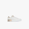 Dolce & Gabbana Portofino White And Gold Low Top Sneakers With Logo In Leather Woman In White