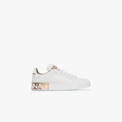 Dolce & Gabbana White Portofino Leather Logo Sneakers