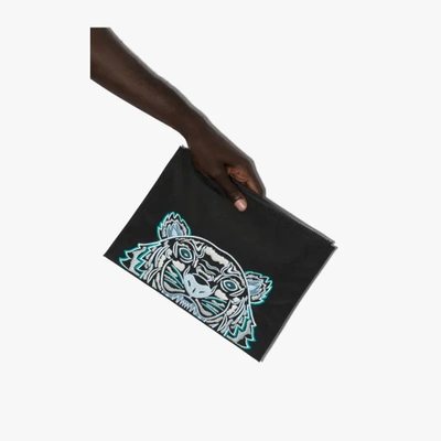 Kenzo Large Pouch With Logo In Black,light Blue,green