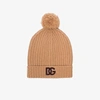 DOLCE & GABBANA NEUTRAL LOGO KNITTED CASHMERE BEANIE HAT,FX212ZJAW4Z15368465