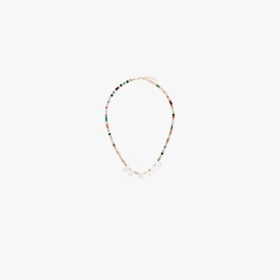 Roxanne First 14k Rose Gold Be Kind Beaded Jade Necklace In Pink