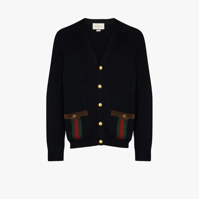Gucci Web Stripe Pocket Cardigan In Black