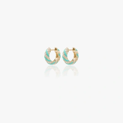 Yvonne Léon 9k Yellow Gold Striped Enamel Diamond Hoop Earrings