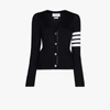 Thom Browne Four Bar Tricolour Stripe Placket Merino Wool Cardigan In Blau