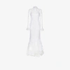 ALESSANDRA RICH WHITE HIGH NECK SILK LACE TULLE GOWN,FAB2277P201115334144