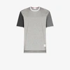 THOM BROWNE GREY RINGER CONTRAST SLEEVE COTTON T-SHIRT,MJS083F0004215031315