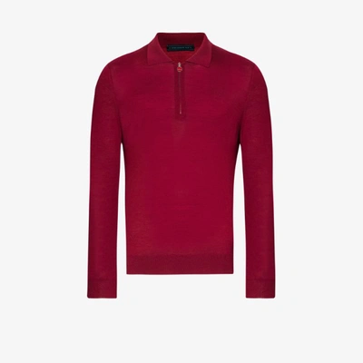 Kiton Long-sleeved Wool Polo Shirt In Red