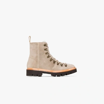 Grenson Neutral Nanette Suede Hiking Boots In Nude