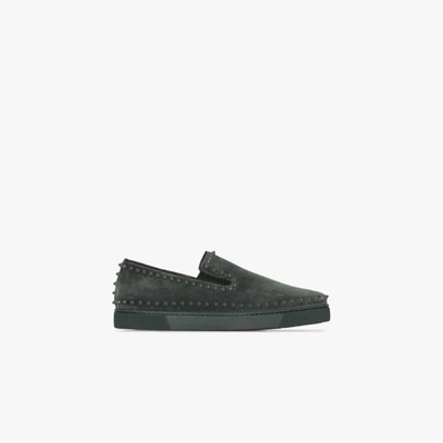 Christian Louboutin Louis Spikes Slip-on Suede Sneakers In Grey
