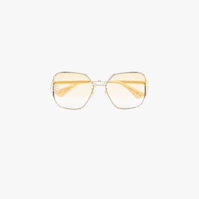 Gucci Logo Fork Hexagonal Metal Frame Sunglasses In Yellow