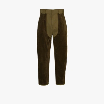 Haider Ackermann Corduroy-panel Cropped Cotton-canvas Trousers In Green