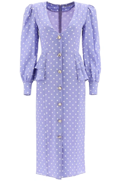 Alessandra Rich Polka Dot Midi Dress With Jewel Buttons In Lilac