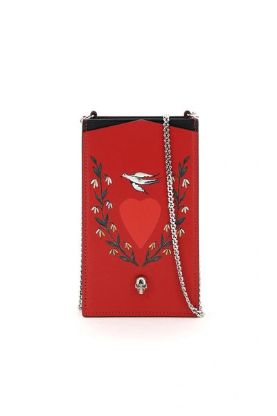 Alexander Mcqueen Phone Case With Print And Chain In Red,black
