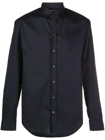 Emporio Armani Stretch Cotton Shirt In Dark Blue