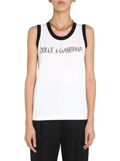 Dolce & Gabbana Jersey Tank With Print In White