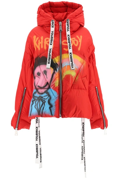 Khrisjoy Graffiti Print Khris Puffer Jacket In Red,orange,light Blue