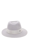 Maison Michel Virginie Grosgrain-trimmed Wool-felt Fedora In Pearl Grey