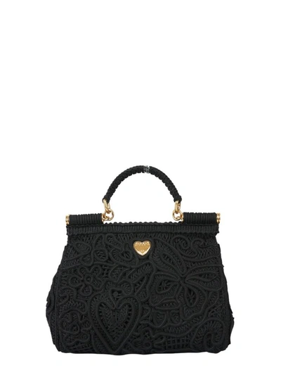 Dolce & Gabbana Sicily Cordonetto Medium Bag In Black