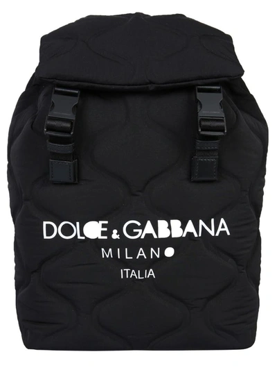 Dolce & Gabbana Logo Print Buckled Backpack In Black