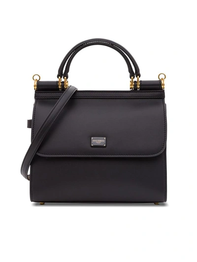 Dolce & Gabbana Sicily 58 Small Leather Top Handle Bag In Black