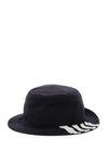 Thom Browne Navy Wool Classic 4-bar Bucket Hat In Navy