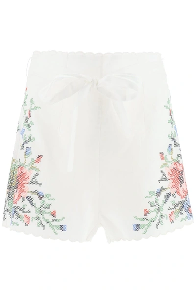 Zimmermann Juliette Shorts With Embroideries In White,red,green