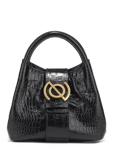 Zanellato Zoe Baby Portrait Line Shoulder Bag In Black Leather With Crocodile Print