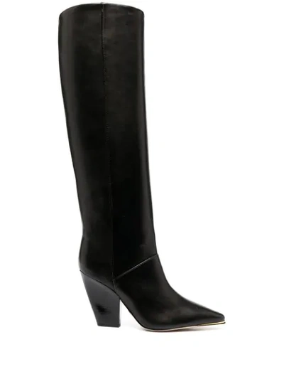 Tory Burch Women's Lila Pointed Toe High Heel Tall Leather Boots In Perfect Black/ Perfect Black