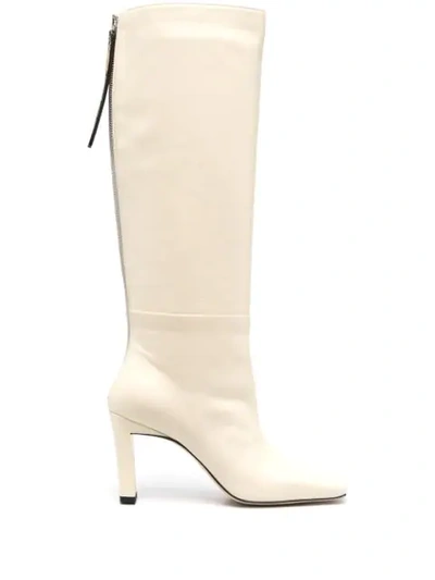 Wandler Isa Leather Knee-high Boots In Cream