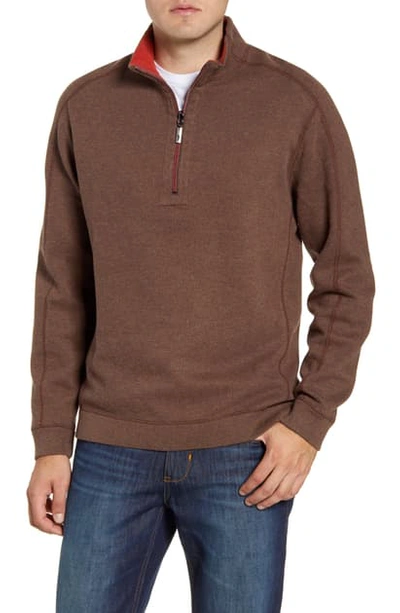 Tommy Bahama Flipsider Reversible Quarter-zip Pullover In Dark Taupe Heather