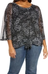 ADYSON PARKER FLORAL TIE FRONT MESH BLOUSE,EKF11397X