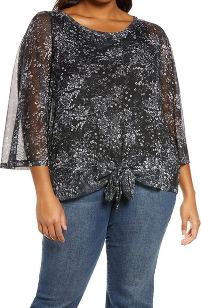 Adyson Parker Women's Plus Size 3/4 Sleeve Tie Front Top In Etched Floral Combo