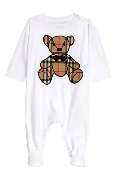 Burberry Babies' Kids' Thomas Bear Applique Organic Cotton Footie In White