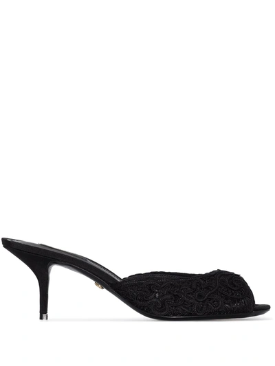 Dolce & Gabbana Embroidered 70mm Lace Mules In Black