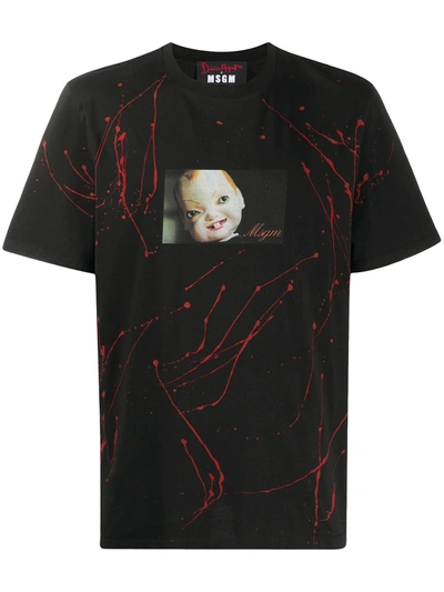 Msgm Graphic Doll Face Printed Crew Neck T-shirt In Black