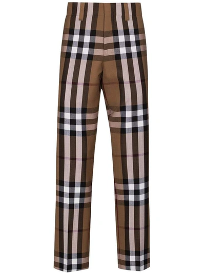 Burberry Beige Cotton Blend Trousers In Brown