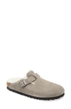 Birkenstock Boston Genuine Shearling Lined Clog In Stone Coin Suede