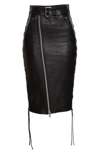 Balenciaga Lace-up Leather & Stretch Jersey Skirt In 1000-black