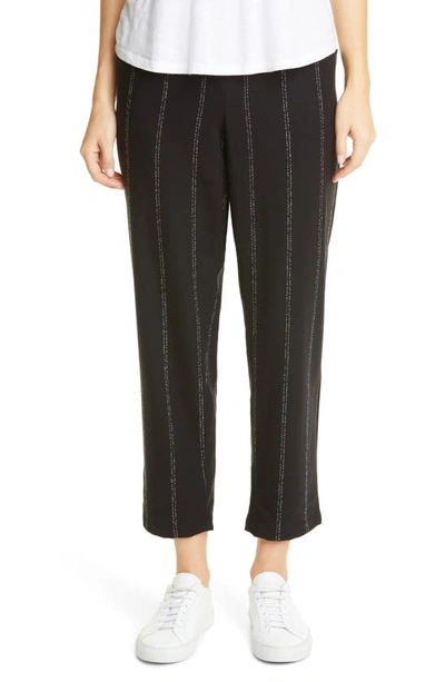 Eileen Fisher Black Striped Tapered Wool Trousers In Blkbn