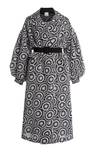 Huishan Zhang Ira Belted Sequin-embellished Silk Coat In Black/white