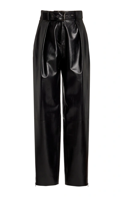 Burnett New York Belted Leather Straight-leg Trousers In Black