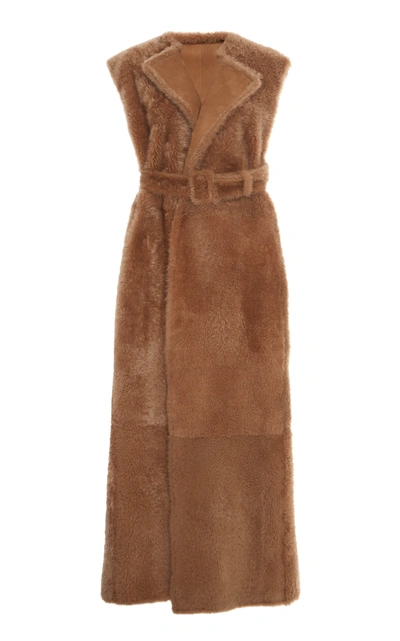Agnona Belted Shearling Waistcoat In Brown