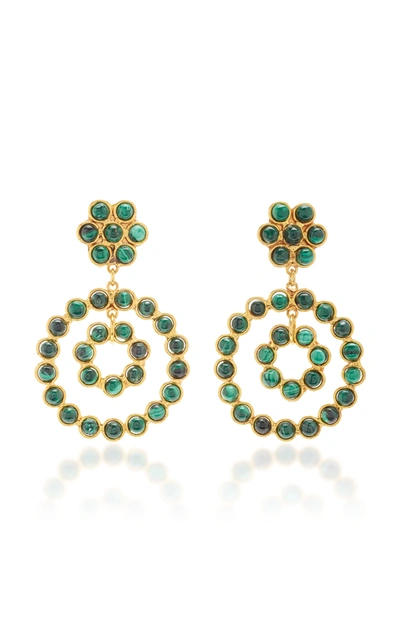 Sylvia Toledano Flower Candies Malachite 22k Gold-plated Earrings In Green